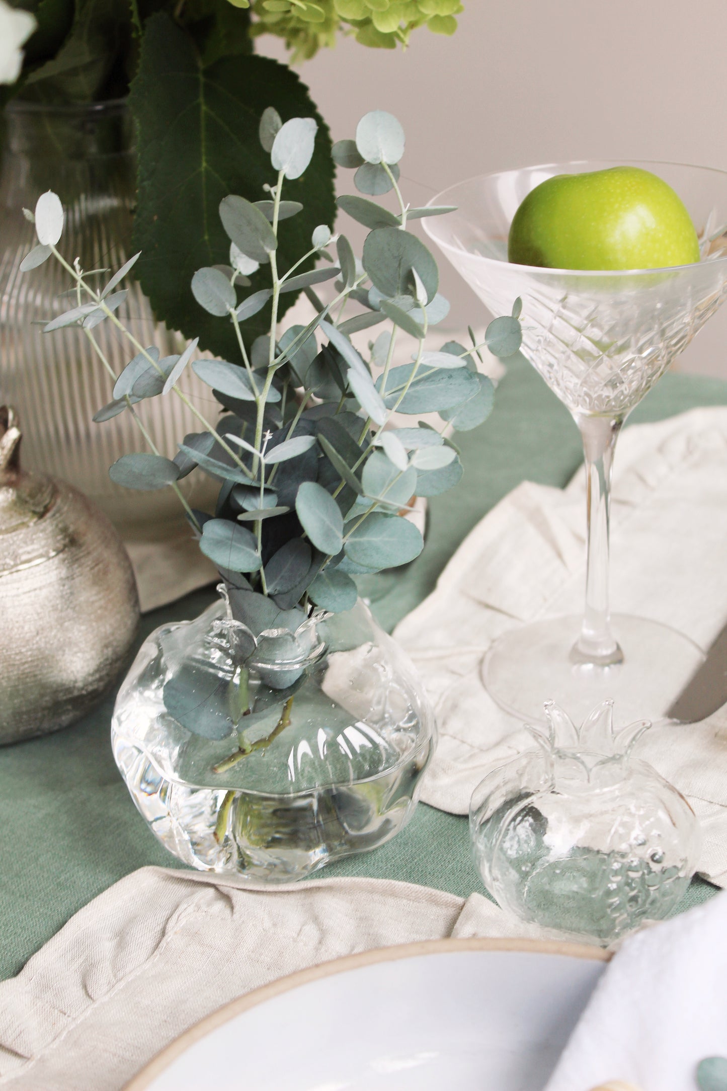 Set of Two Clear Glass Pomegranate Vases.